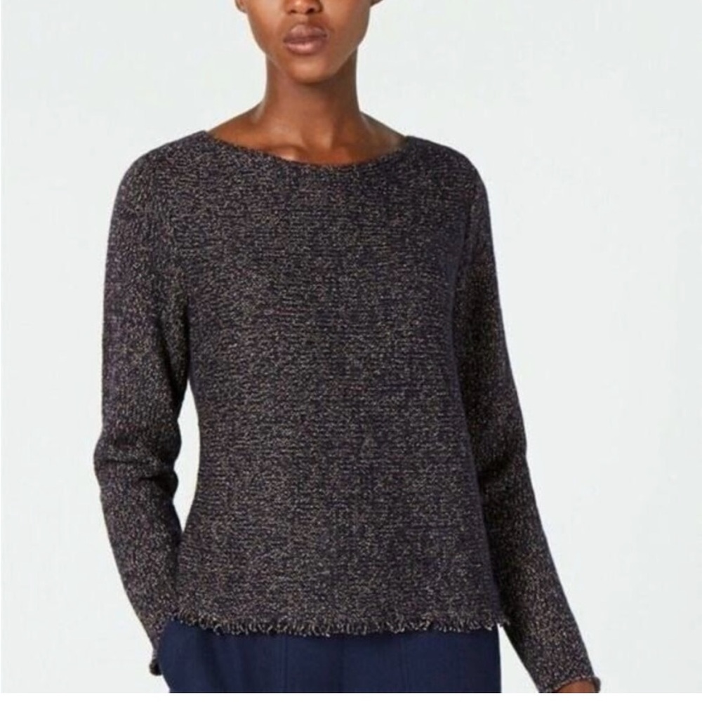 Eileen Fisher fringe hem sweater wool/organic cotton blend